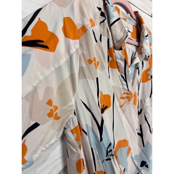 dvf diane von furstenburg silk top size 6 orange flowers beige - Picture 2 of 7